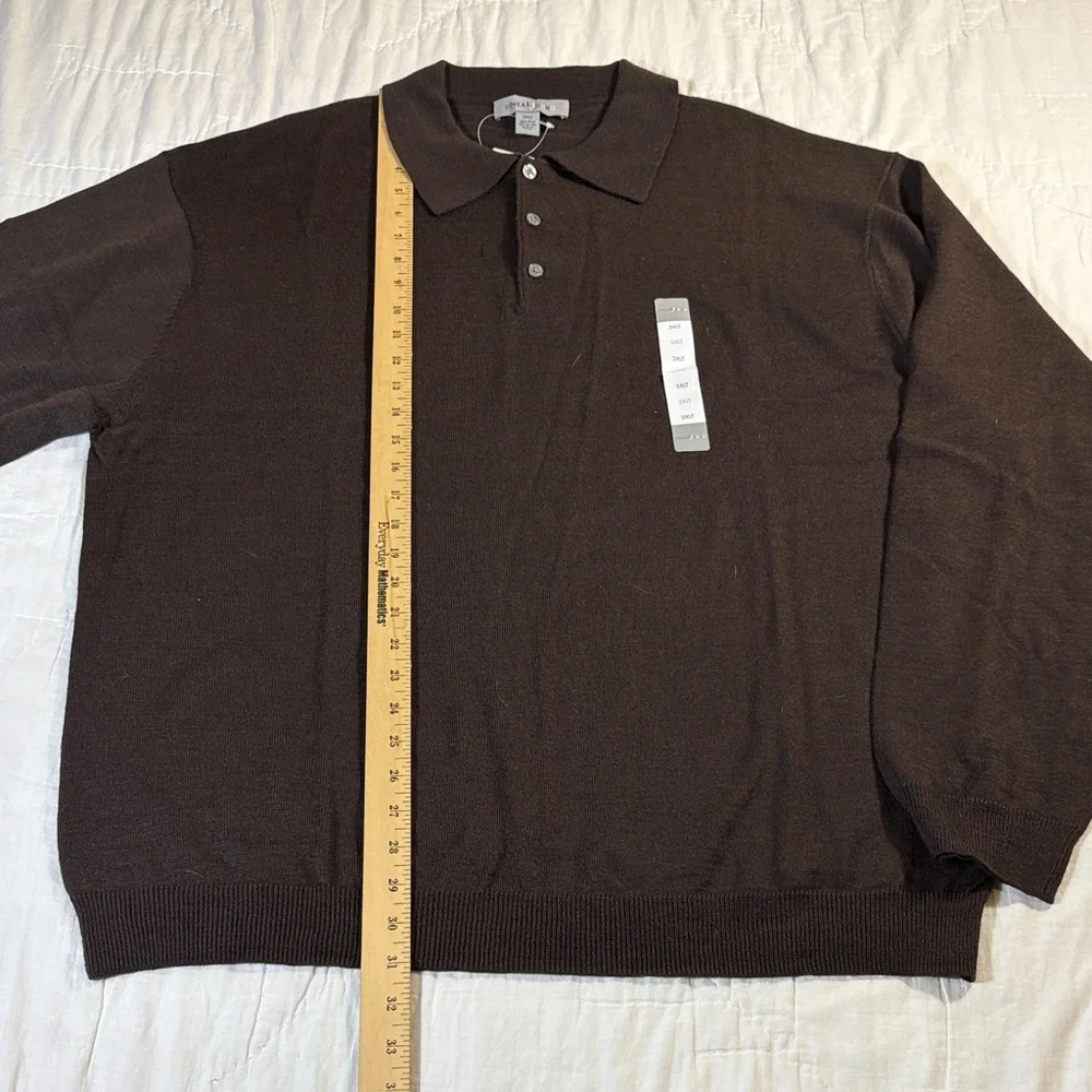 Linea Uomo‎ Men's 3XLT Chocolate Brown Wool Blend Long Sleeve Polo Sweater NWT